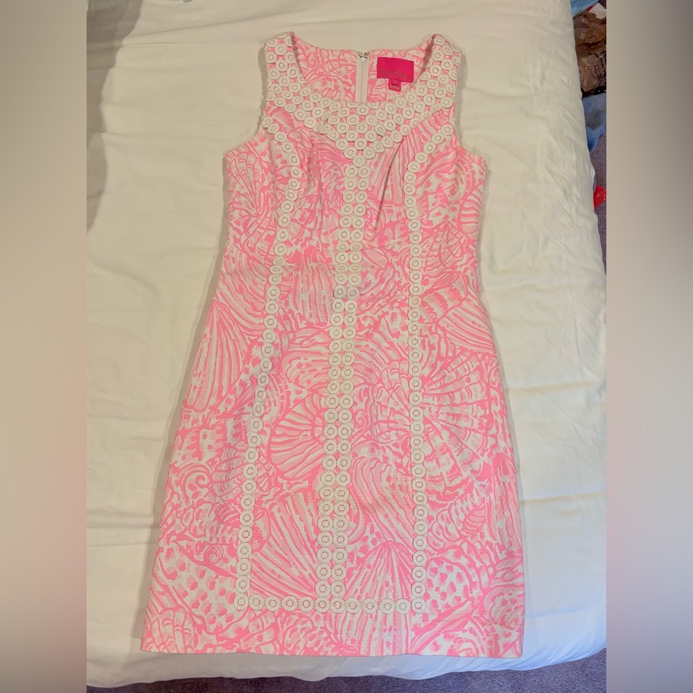 Lilly Pulitzer Sz 2 Macfarlane Shift Dress Pelican Pink Sea Cups